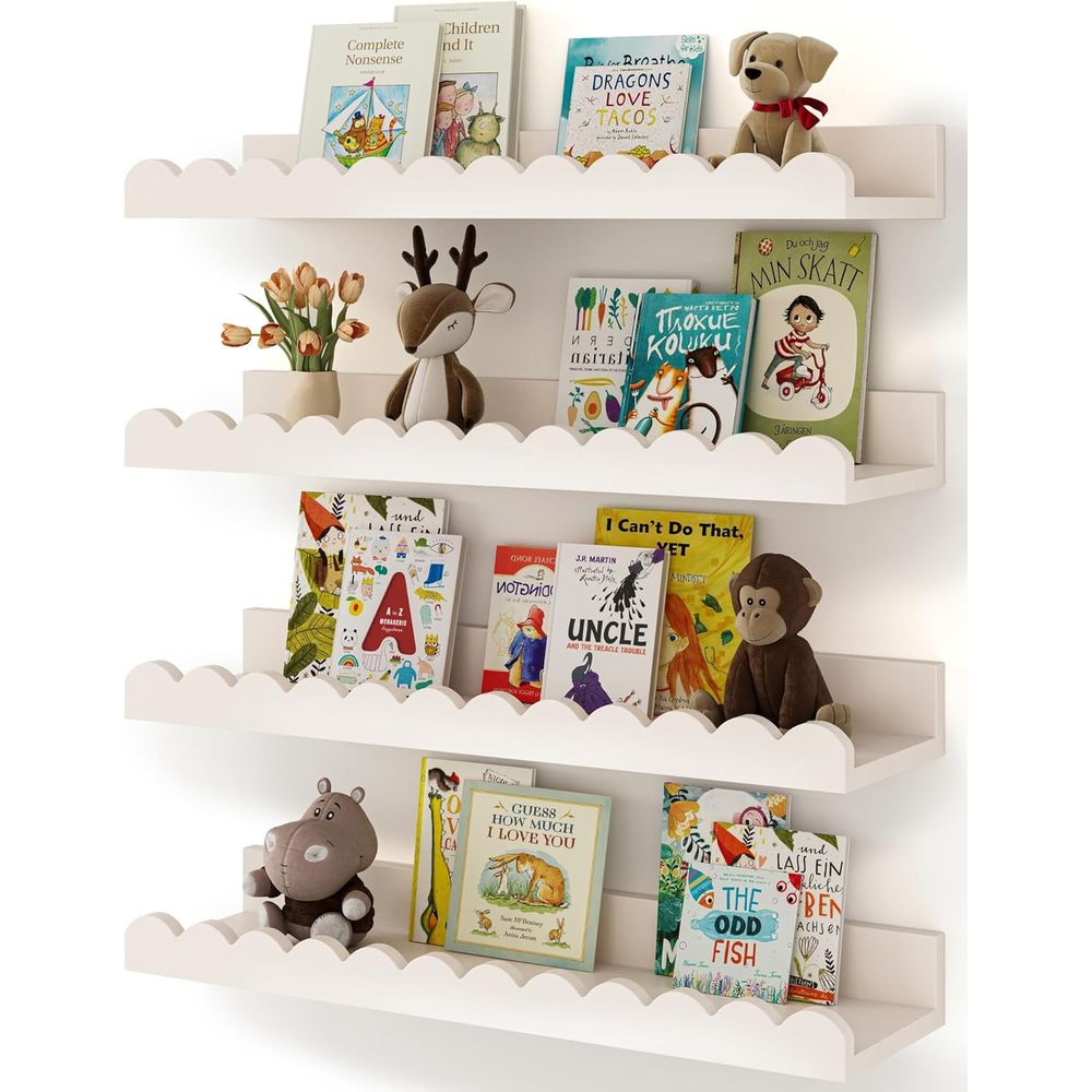 Baby Nursery Floating Shelves - Set di 4 Mensole Galleggianti Bianche,