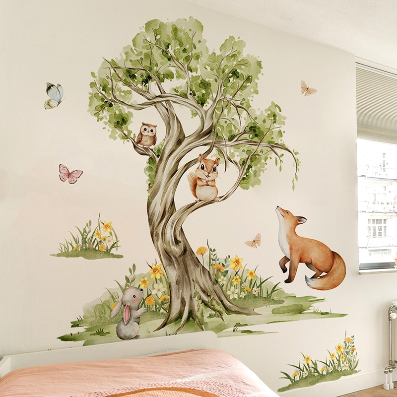 Baby Nursery Tree - Acquerello Foresta Grande Albero Animali Adesivo