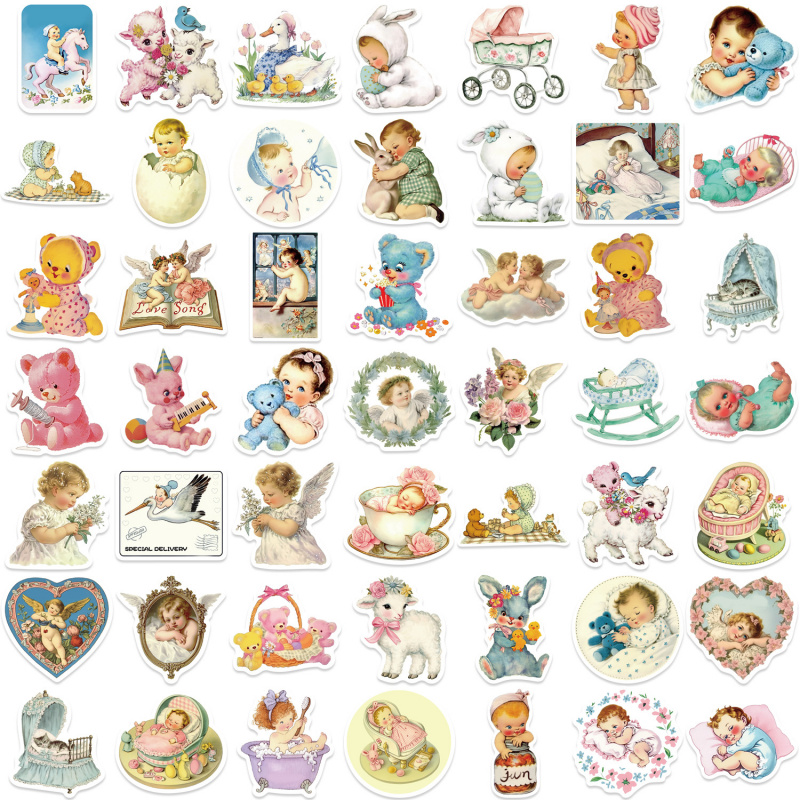 Baby Nursery Vintage - 50 Adesivi Vintage per Bambini, Simpatici