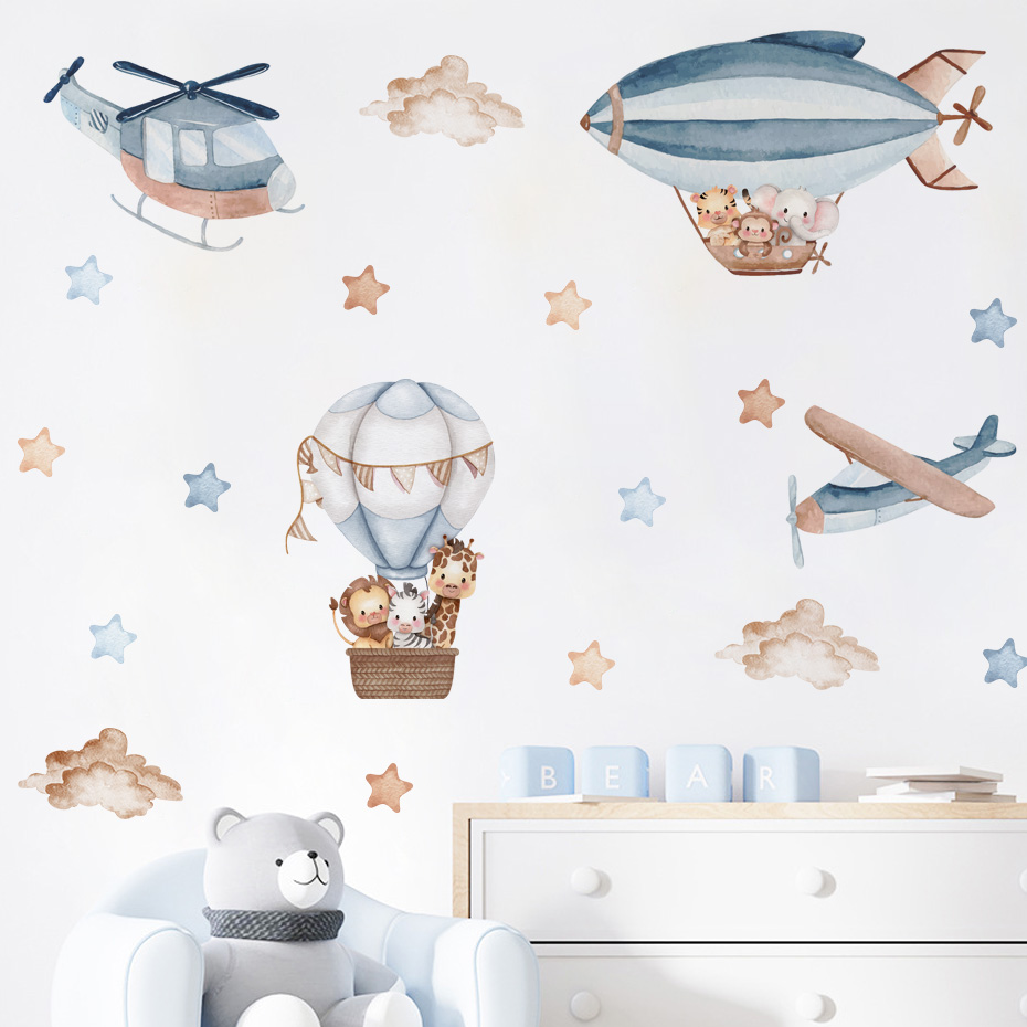 Baby Nursery Wall Stickers - Animali dell'acquerello Palloncino ad aria calda