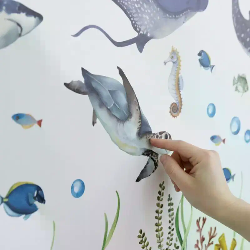 Baby Nursery Wall Stickers - Adesivi Murali Vita Marina Squali Acquerello