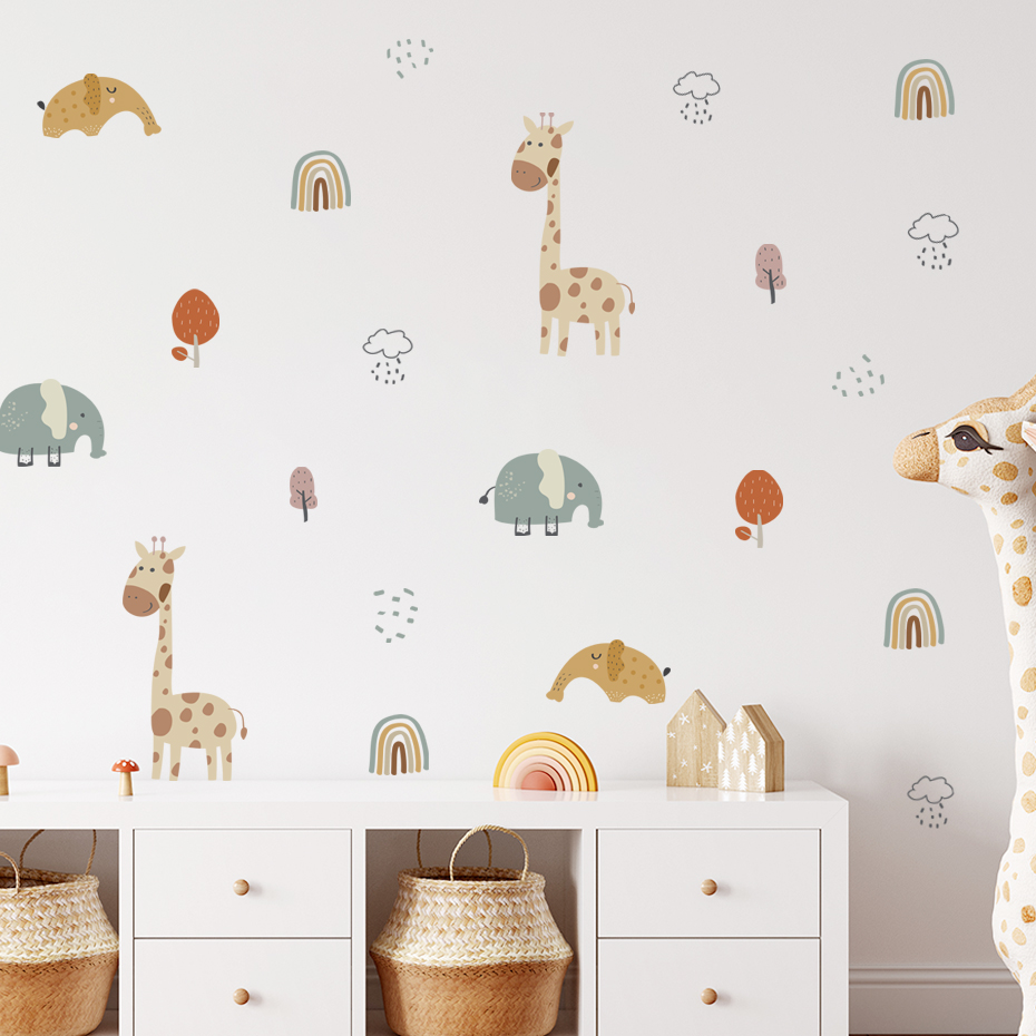 Baby Nursery Tree - Cartoon Giraffa Elefante Animale Adesivo da